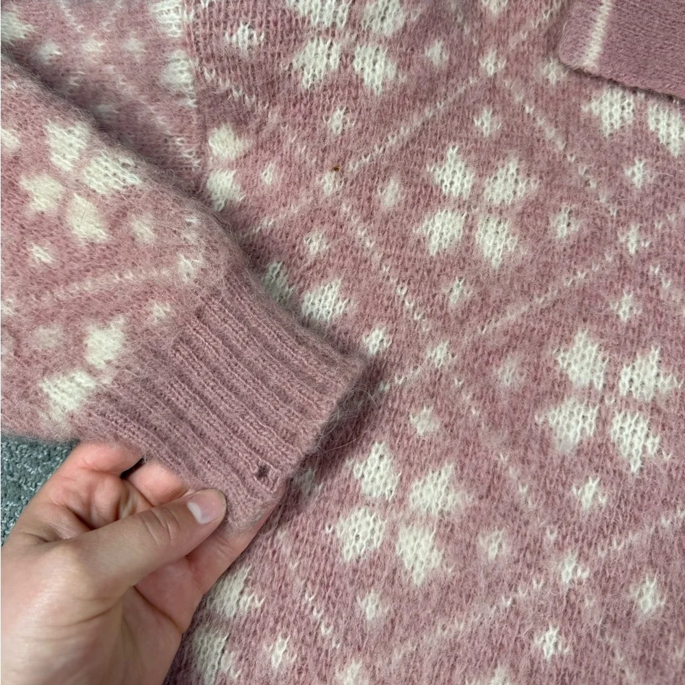 Vintage Ice Knit Made in Iceland Wool Snowflake Pink Sweater Size Small